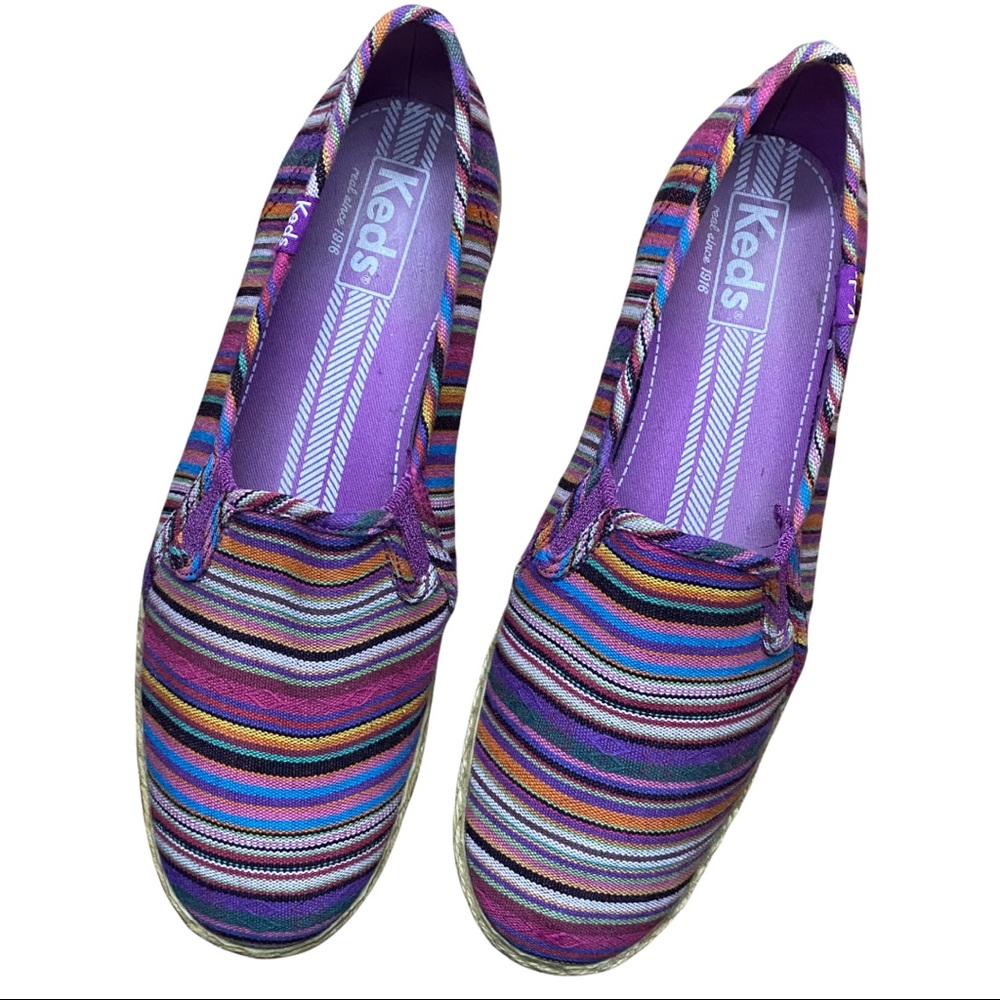 Keds Multicolor Striped Textured Canvas Espadrille Slip-ons 9